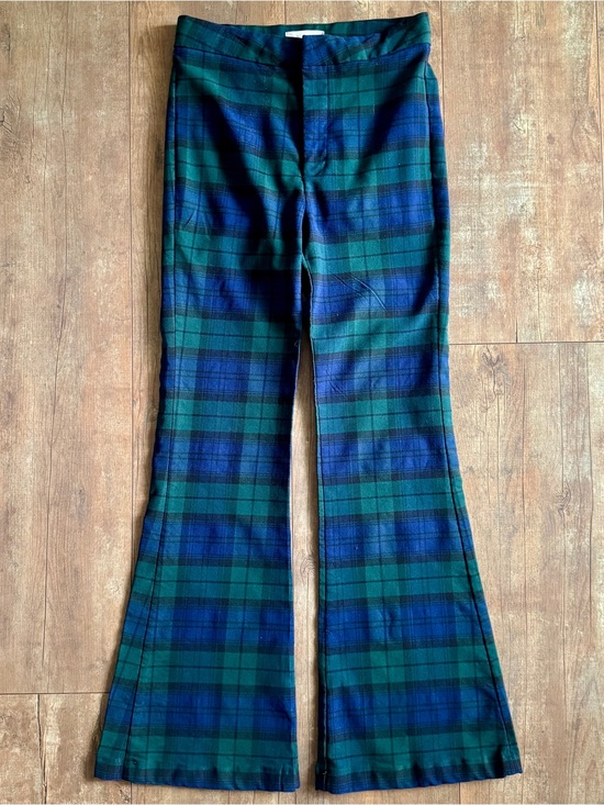 Altar'd State Pants - Altar’d State Blue and Green Plaid High Rise Flare Stretch Pants Size Small